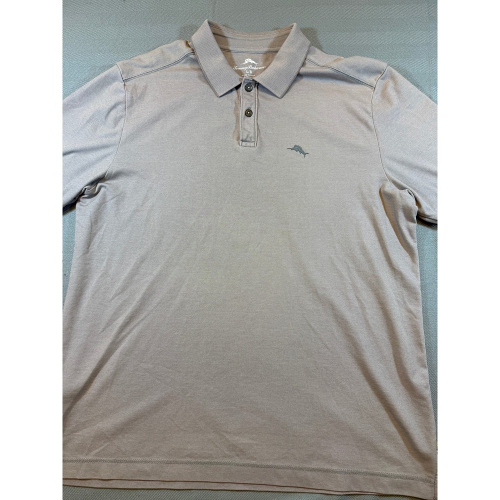 Tommy Bahama Mens Large Taupe Gray Short Sleeve Marlin Logo Polo Shirt L
